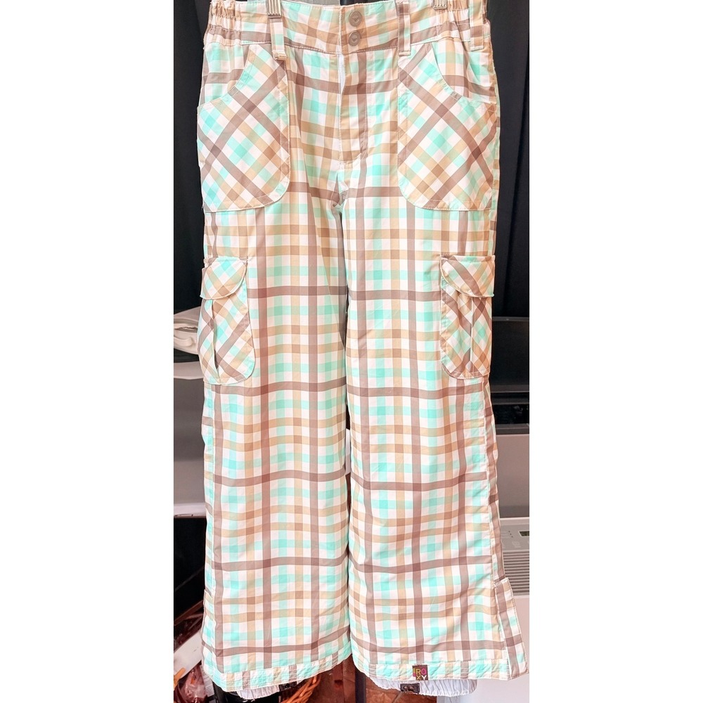 Roxy Women's Snowboard Ski Pants Size L Plaid Insulated Cargo Wide Leg